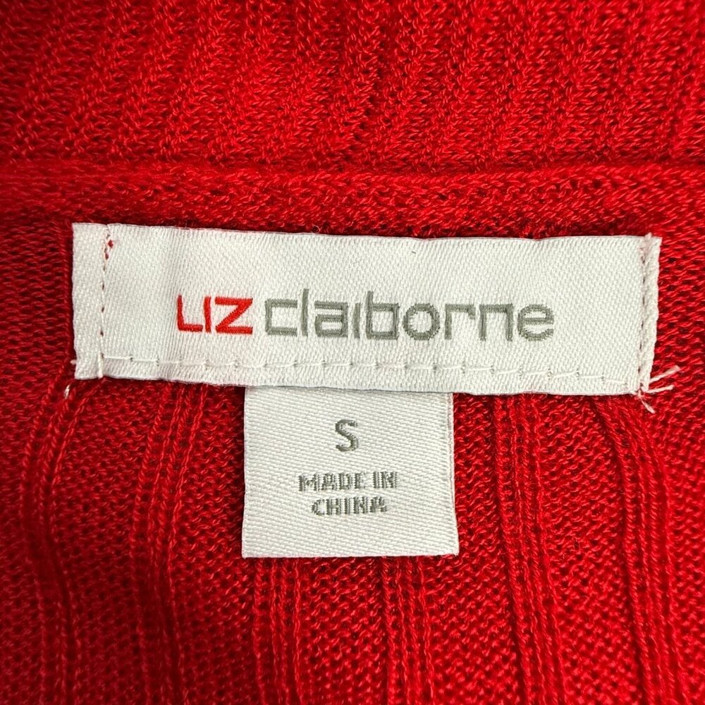 Liz Claiborne Cardigan Sweater Womens S Red Open Front Ribbed Knit Pockets NWT - Picture 4 of 8